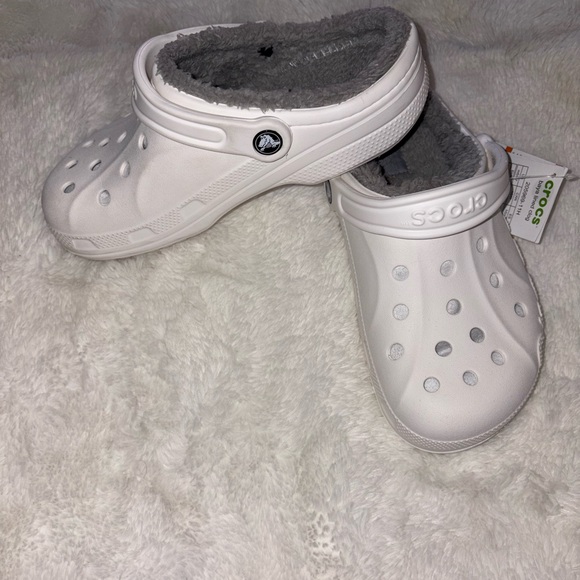 CROCS Women's White and Gray Slippers - Picture 2 of 6
